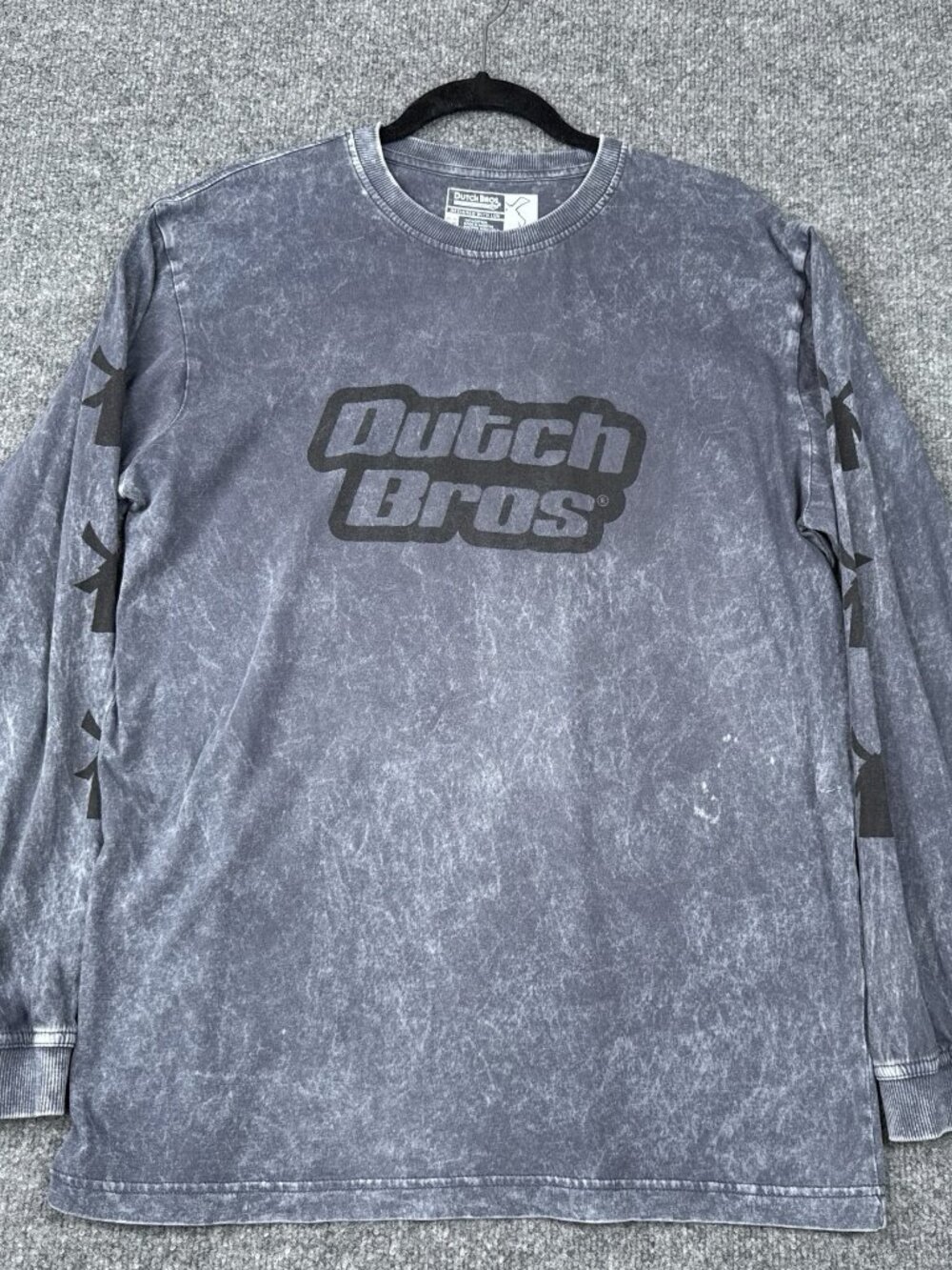 Dutch Bros Coffee Long Sleeve Shirt Large Acid Wash Gray Graphic